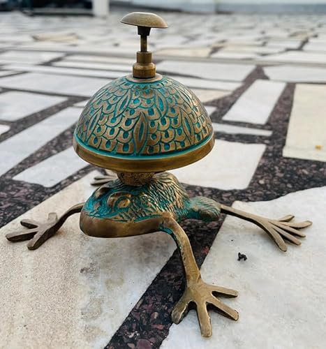Campanello da scrivania in ottone anticato a forma di rana, decorazione per ufficio, reception (verde)