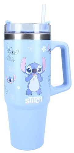 Vadobag STITCH Bottled Bliss - Bottiglia Tazza con manico, coperchio e cannuccia 900ml in acciaio per Bevande - Lilo e Stitch - colore Blu