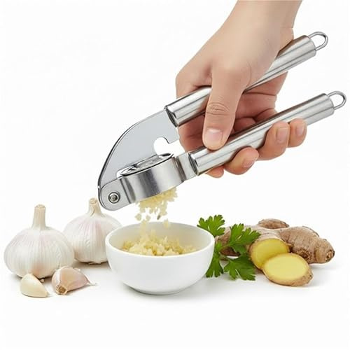 HiFEN® Premium Garlic Press, Heavy Duty Stainless Steel Garlic Crusher & Mincer Tool for Garlic & Ginger, Easy to Clean, Dishwasher Safe Garlic Presser with Ergonomic Handle & Hanging Loop