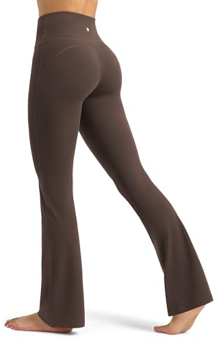 WILLIT Flared Leggings Dam Yogabyxor Hög Midja Bootcut Sportbyxor Ogenomskinliga Leggins Bootleg Arbetsbyxor 74cm/77cm/81cm, Mörkbrun, M