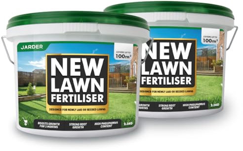 Jarder New Lawn Feed Fertiliser 2.5KG x 2 - Designed for New or Recently Seeded Lawns - Boosts Grass Growth, Colour and Strength - Covers 200m2