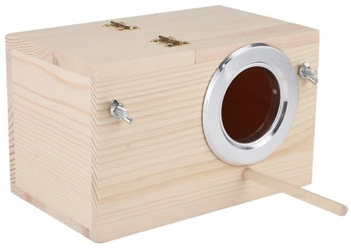 ZASCHMOY Box da Allevamento di Uccelli in Legno Naturale 12x12x19,5 Cm per Pappagalli e Piccoli Uccelli con Bordo in Metallo Facile, Accessori per Animali Domestici da Giardino Esterno