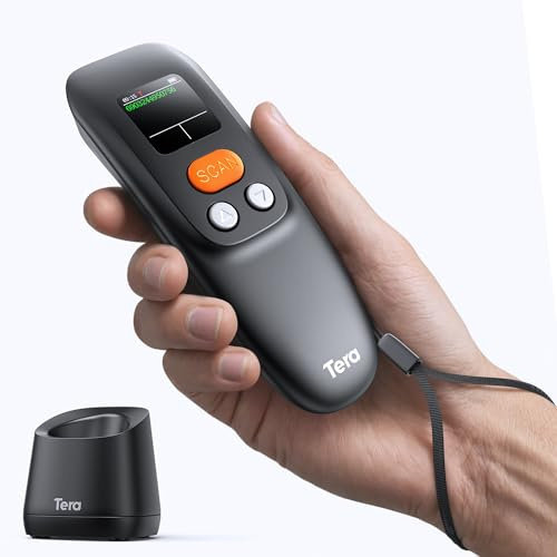 Tera Tragbar Barcode Scanner Mini: 1D 2D QR 1200mAh Akku mit Taste 1.4 Display & Ladestation Handheld Code Reader, mit Bluetooth 2.4G Kabellos & USB für POS Kassensystem Lager Einzelhandel Büro 1600