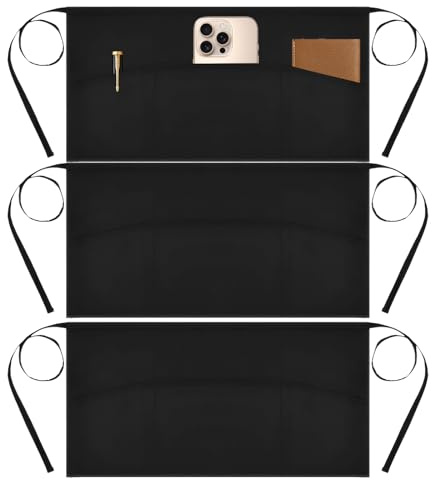 ZhongShuang 3 Stück kellnerschürze ，60 x 30 cm Schürzen Gastronomie， mit 3 Taschen für Koch Kellner Bäcker