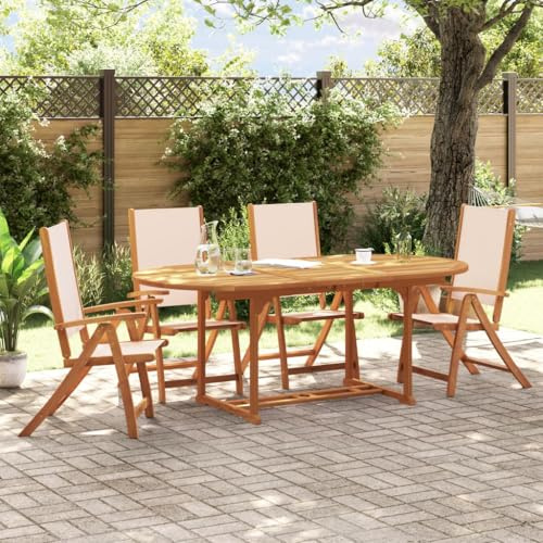GCHDHAPB Gartenmöbel-Set, 5-teilig, Massivholz, Akazie und Textilene