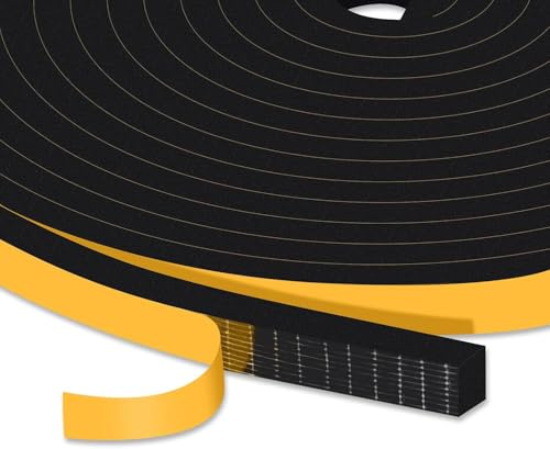 Foam Seal Tape 10mm(W) x 6mm(T), High Density Adhesive Foam Weather Strip Seal for Window and Door, 2 Rolls Total 10M, Black