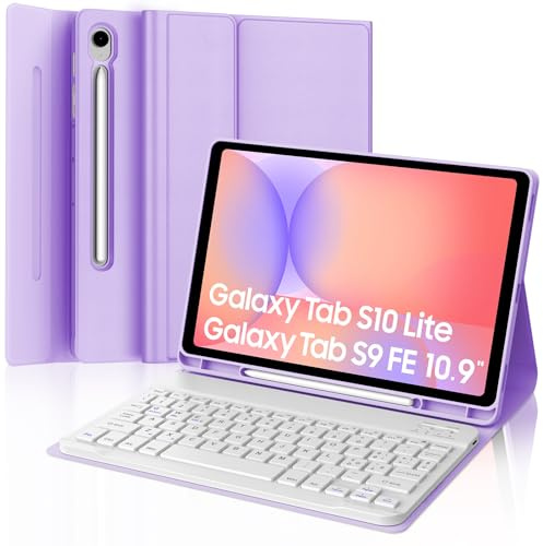 Cover Tastiera per Samsung Galaxy Tab S10 Lite/S10 FE/S9 FE 10.9/S9 11 | Keyboard Magnetico Staccabile, Italiano QWERTY, Custodia Tastiera Senza Fili Bluetooth con Portapenna, Viola chiaro