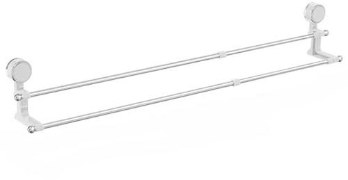 Porte-Serviettes Double Extensible avec Ventouse, Barre Murale en Acier Inoxydable pour Salle de Bain, Installation sans Perçage, Support Ajustable pour Serviettes (A 71.4)