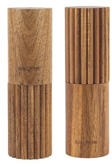 Salter Eden Salt & Pepper Mill Set, Acacia Wood, 18 Cm | FSC®-Certified, ceramic grinding mechanism, adjustable fine/coarse grind, ribbed grip finish, 2-piece set, 5-year guarantee