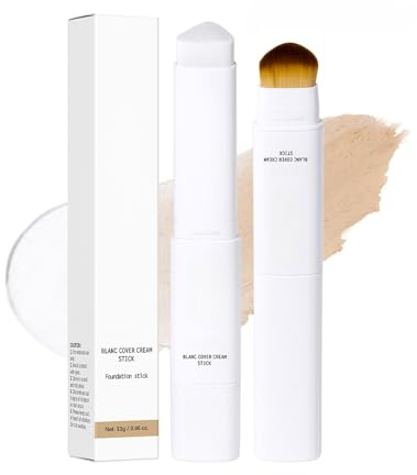 2 in 1 Colour Changing Foundation Stick-Waterproof Lasting White Base Stick with Foundation Brush,Lightweight Hydrating Concealer for Buildable Coverage,Pore Smoothing Makeup for Mature Skin Natural