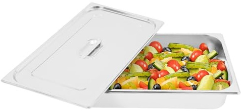 Bdneygtyr Set om 4 GN-behållare 1/1 tillverkad av 201 rostfritt stål med lock, gastrobehållare 7,5 l för Chafing Dish & matvärmare – gastronormbehållare för restaurang, buffé och catering (silver)