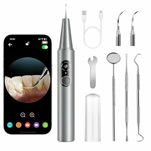 Camera Plaque Remover for Teeth, Ultrasonic Tooth Cleaner, Portable Dental Calculus Tartar Remover, Oral Care Teeth Cleaning Tools Set for Home,Travel, IPX6 Waterproof, 5 Modes, 1080P Camera &UV Light