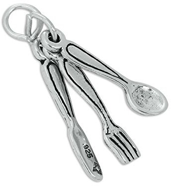 TheCharmWorks Sterlingsilber Besteck Messer Gabel und Löffel Charmanhänger | Sterling Silver Knife Fork & Spoon Charm