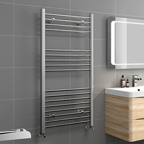 iBathUK Zypher Straight Wall Mounted Heated Towel Rail, 17 Column Steel Hydronic Central Heating High Thermal Output Designer Towel Radiator in Chrome, 1200 × 600mm