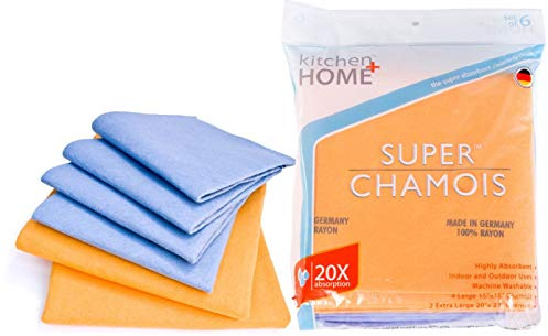 Super Chamois - Super Absorbent Shammy Cleaning Cloth Value 6 Pack - Holds 10x It's Weight in Liquid