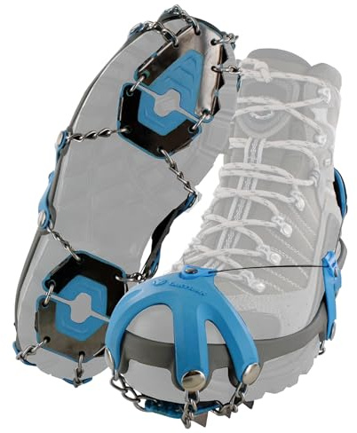 YAKTRAX Summit Heavy Duty Traktion Wandern Stollen, dreieckige Kohlenstoffstahl Spikes mit Edelstahl-Kettenglieder, bietet Traktion in EIS & Schnee, schwarz/blau