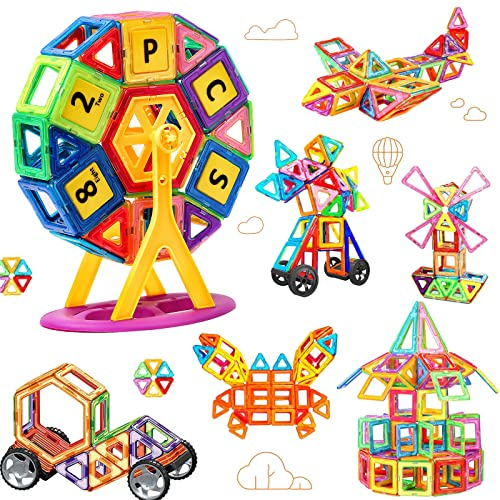 Morkka Magnetiska Byggstenar Magneter Byggsats 3D Regnbågsfärg Pedagogisk Leksaksuppsättning Kreativa Leksaker Barn Småbarn Flicka Pojke bil Pariserhjul Magnetic Building BlocksSet Kids Toys Rainbow (82pcs)