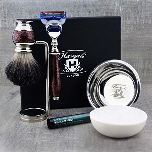 5-teiliges Rasierset für Herren in Maroon Antique Griff Kommt mit Razor und Black Badger Haarbürste Perfekt Geschenk fur Herren.