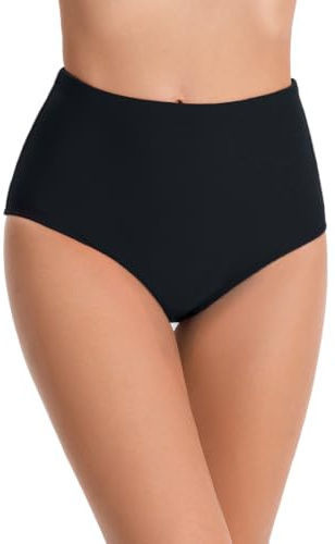 Micosuza Women's High Waist Retro Basic Full Coverage Swimsuit Briefs - Swim Bottom, Swimwear Briefs, Size 16, Solid