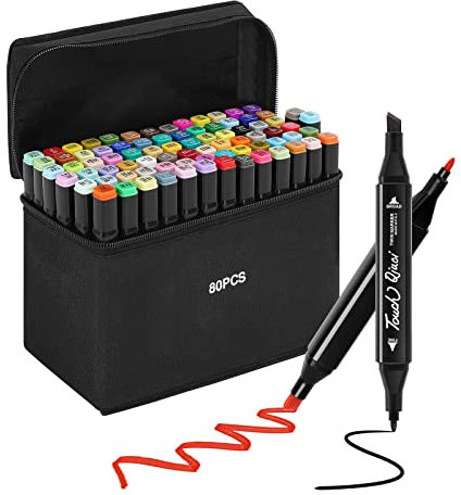 BALLSHOP 80 Farbige Marker Stifte Set Twin Tip Alcohol Sketch Oily Pen Marker Graffiti Pen Painting Markers für Anfänger Studenten Manga Kunstler Skizzieren Zeichnen Ausmalen (Schwarz)