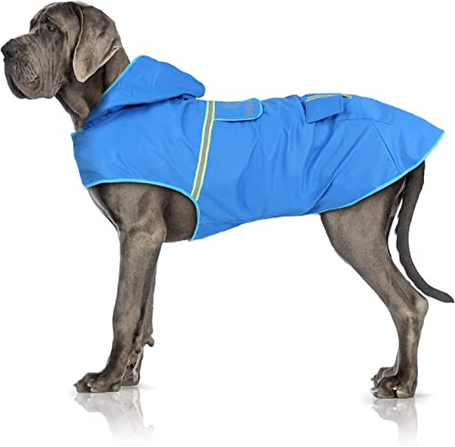 Bella & Balu Impermeabile Cane - Cappotto impermeabile per cani con cappuccio e catarifrangenti per protezione dal freddo, pioggia e neve in inverno e in vacanza. (S, Blu), salviette cane