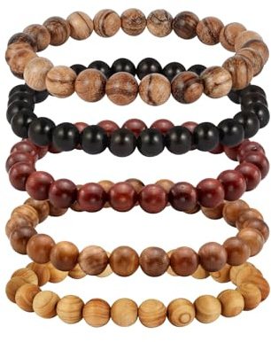 MILAKOO 5 Pcs Wood Prayer Bead Bracelet Mala Beaded Bracelets for Men Women 8mm