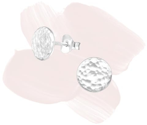 Laimons Frauen Damen-Ohrstecker Ohrringe Damenschmuck Scheibe Platte Rund Kreis gehämmert 8mm glanz Sterling Silber 925