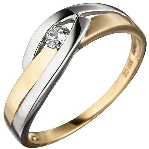 Jobo Damen-Ring aus 8 Karat 333 Gold Bicolor mit Zirkonia Größe 56