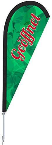 Vispronet Beachflag - Geöffnet versch. Farben ✓ versch. Halterungen ✓ Tropfenform ✓ Höhe 2,04 m ✓ Indoor & Outdoor (mit Erdspieß, Grün-Rot)