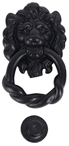 SKANDH Türklopfer mit Löwenkopf, Eisen, Antik-Stil, pulverbeschichtet, Schwarz