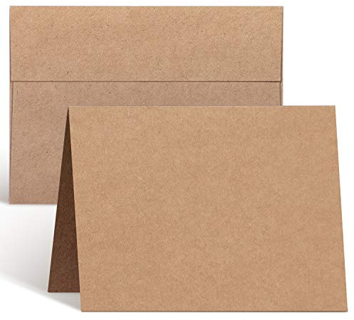 Ohuhu Blank Brown Kraft Cards and Envelopes 100 Pack - 4.25 x 5.5 Folded Cardstock Paper and A2 Envelopes for DIY Greeting Cards Wedding Birthday Invitations Thank You Cards and All Occasions