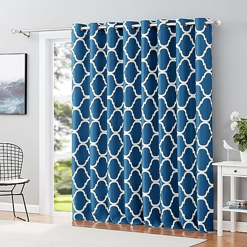 Melodieux Moroccan Patio Curtains for Extra Wide Window Room Divider Blackout Eyelet Curtain for Sliding Glass Door 1 Curtain Panel (100x96 Inch, Royal Blue)
