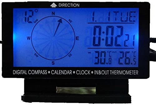 WEPARTICULAR 4.6 Pantalla LCD Brújula Digital para automóvil Retroiluminación LED Azul Reloj Temperatura de Entrada/Salida Calendario Hora Fecha