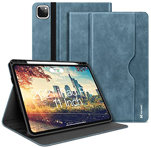 HOLIMET iPad Pro 11 Hülle 2022 4./3./2. Generation Hülle 2021/2020 mit Stifthalter, PU-Leder Schutzhülle TPU Rückseite Stoßfest, Auto Schlaf/Wach, Koppeln/Kabelloses Laden für iPad Pro 11 Zoll (Blau)
