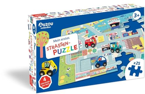 AUZOU | Mein erstes Straßenpuzzle | Kleinkinder Puzzle ab dem Kindergarten mit Holzfahrzeuge | Spielteppich Kinder | Puzzle ab 3 | Kinderspiele | ab 1 Spieler ab 3 Jahre