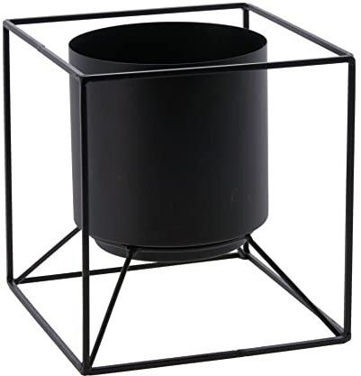 Spetebo Blumentopfständer aus Metall in 19cm - schwarz - moderner Planzenständer mit Topf - Blumentopf Halter Pflanzen Ständer mit Übertopf Industrial