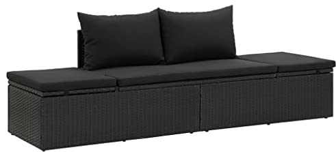 KOIECETA Sonnenliege mit Auflage Gartenliege Relaxliege Sofa Liege Gartenmöbel Chaiselongue Gartenbank Gartensofa Poly Rattan Schwarz