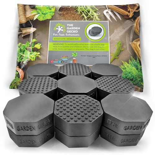 The Garden Gecko Invisible Pot feet for outdoor plant pots and flowers solid rubber pot risers with enhanced non-slip surface grip | 20 PACK | OCTAGON | FROSTED MATTE