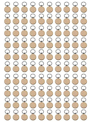 Kliplinc Lot de 100 porte-clés ronds vides en bois - Pour le bricolage, les clés, la gravure de cadeaux