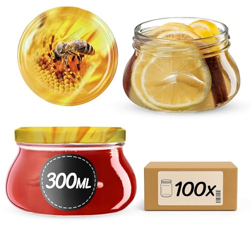 KADAX 100er Set Marmeladengläser 300ml TO82, Einmachgläser Vorratsgläser Mason Jar mit Schraubdeckel, Luftdichte Schraubgläser, Honig & Konfitüre