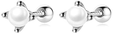 Echte 925 Sterling Silber Mode Synthese Perle Schraube Ohrstecker Für Frauen Kinder Mini Minimalistischen Schmuck