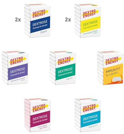 Dextro Energy Traubenzucker - 9er Mixbox - mit Zusätzen Vitamin C, Magnesium oder Calcium - Schnell verfügbare Kohlenhydrate zur Kohlenhydratversorung, Perfekt zum Testen