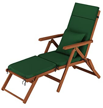 Erst-Holz Deckchair, Balkonstuhl, Klassische und robuste Balkonliege mit wählbarem Zubehör V-10-200, Ausstattung Liegestuhl:Polster grün + Kissen