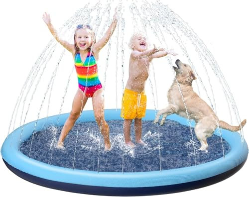 Tosekry Wasserspielzeug Outdoor Spiele, 170CM Wassersprinkler Splash Pad, Gartenspielzeug Sprinkler und Hundepool mit Antirutschfunktion (blau-170cm)
