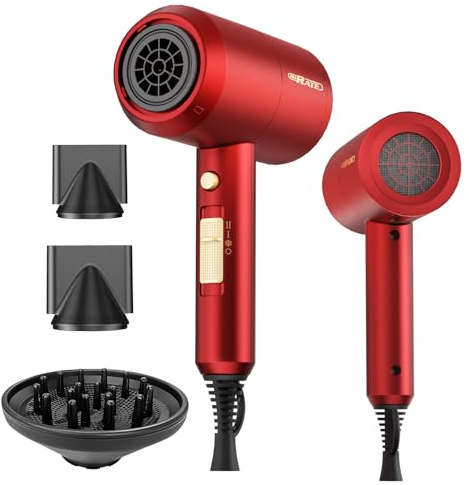 SHRATE Lightweight Ionic Hair Dryer with Diffuser - Powerful 1800W Blow Dryer for Fast Drying - Professional Low Noise Mini Hair Dryer for Travel, Gifts, Hair Styling