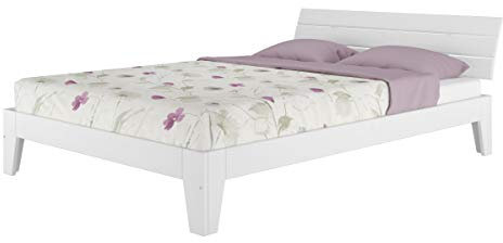 Erst-Holz Weißes Doppelbett in Überlänge 160x220 Bettgestell Holzbett Massivholz Kiefer Weiß V-60.54-16-220W, Ausstattung:ohne Zubehör