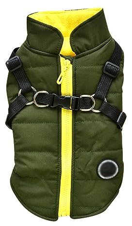 Hundekleidung, Hundekleidung, Winter-Hundemantel mit Geschirr, warme Haustierkleidung, große Hundejacke, Chihuahua, Labrador, Bulldogge, Mantel, Kostüm (Farbe: Grün, Größe: XS)