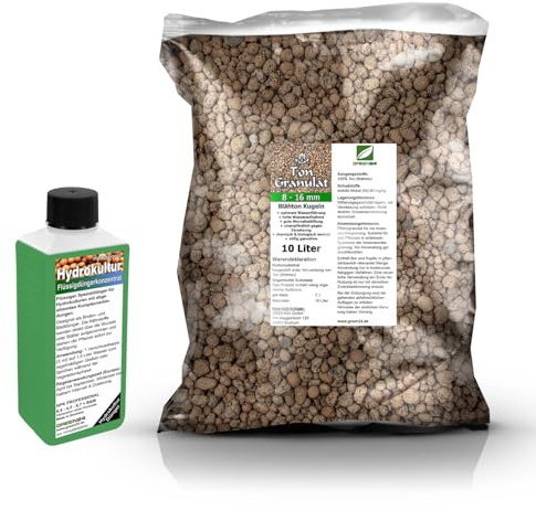 SET Hydrokultur Dünger Hydroponic düngen Flüssigdünger 250ml + 10 Liter Pflanzton Ton-Granulat Blähton Kugeln Körnung 8-16mm