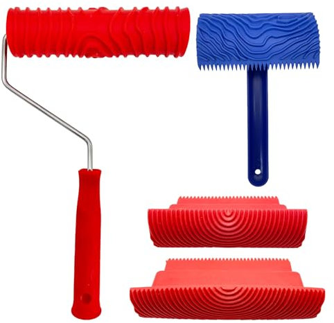 Confezione da 4 strumenti per la pittura a rullo per venature del legno, con manico, set di strumenti per pittura con texture in legno per fai da te per decorazione artistica da parete e stanza