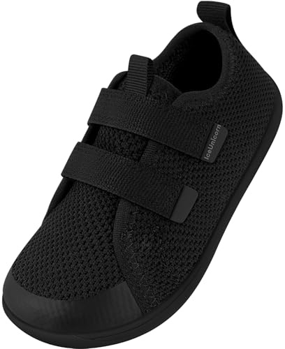 Barn breda barfotaskor pojkar flickor minimalistiska skolpromenadskor terränglöpning skor promenad sneaker, Svart, 9 UK Child Wide